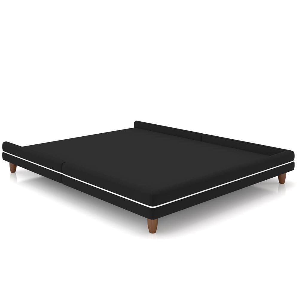 Cama Casal Base Pés Madeira 203cm Suném P05 Veludo Preto - Lyam Decor