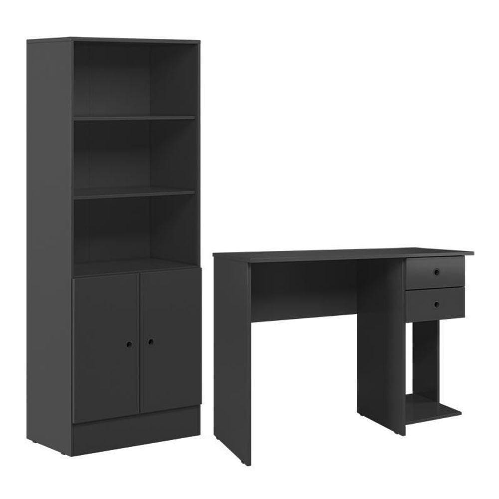 Conjunto Home Office Com Armário 2 Portas E Mesa Escrivaninha Preto - Qmovi Preto