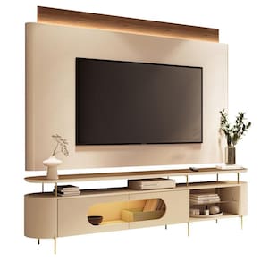 Rack Para Sala Orgânico Sâmia Com Painel Para 85 Pol Aslan B01 Off White Castanho - Lyam Decor