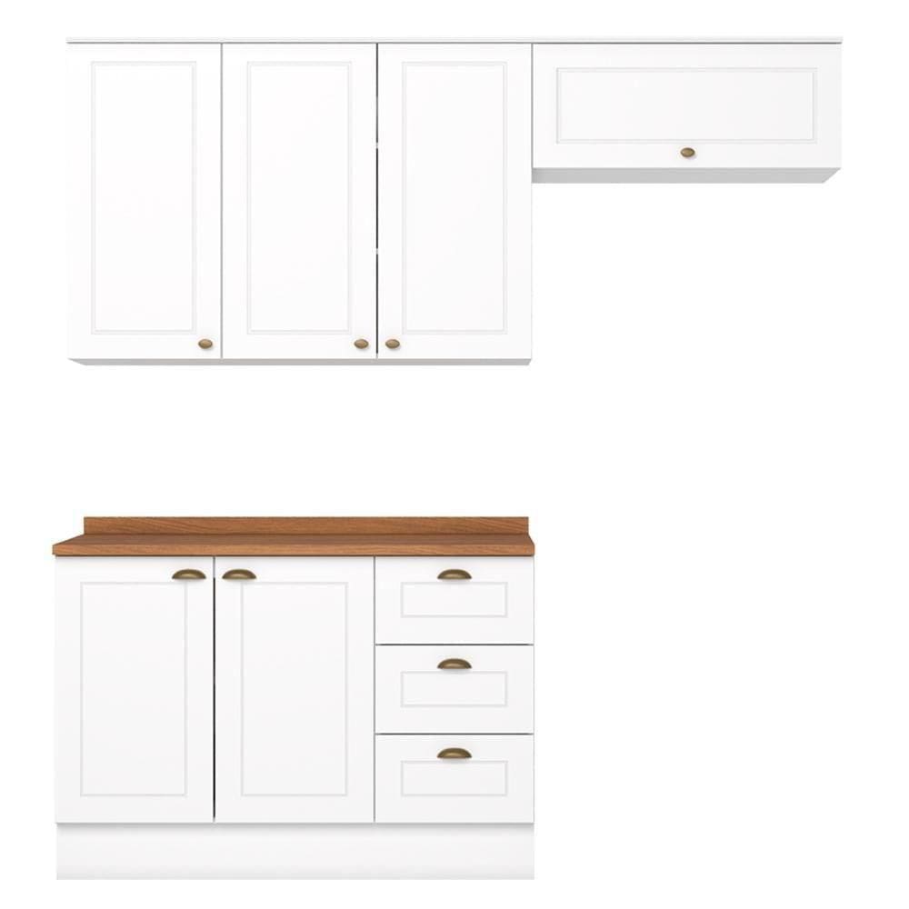 Cozinha Modulada 4 Portas Balcao Tampo 200cm Americana Branco Nature Henn