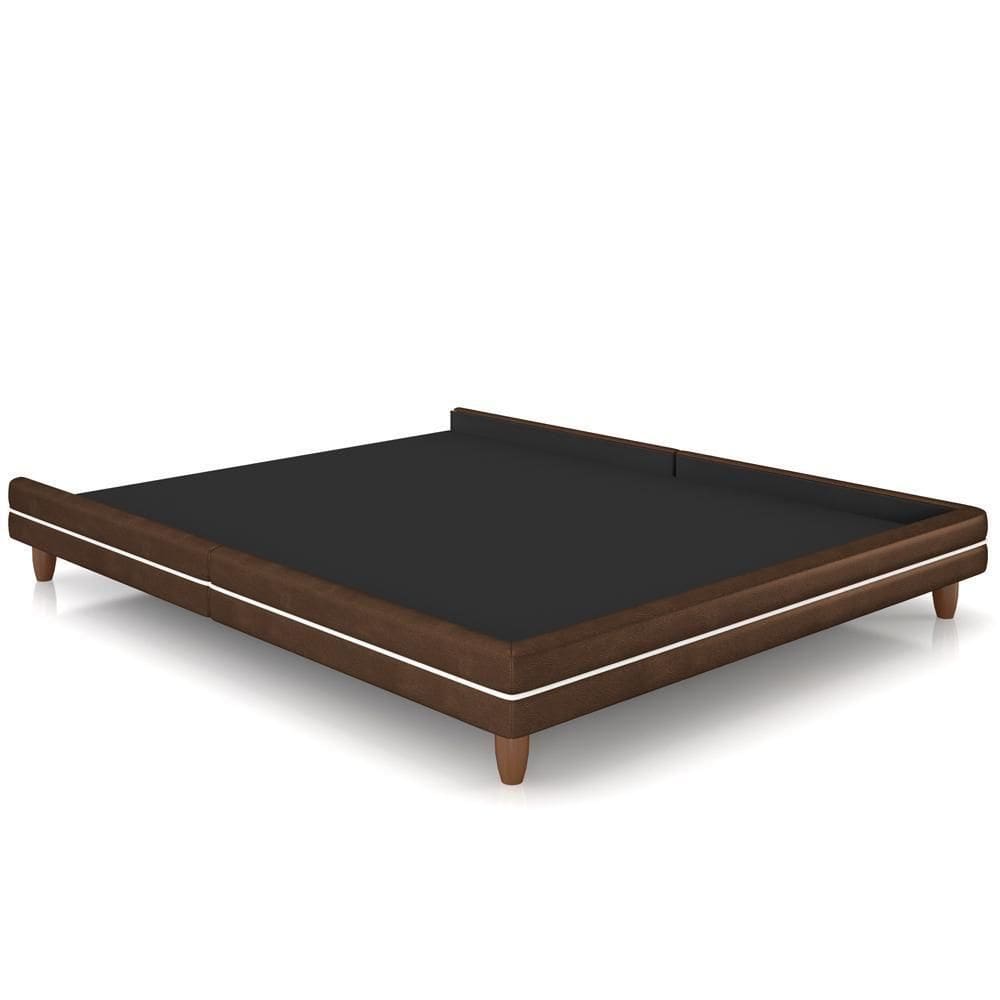 Cama Casal Base Pés Madeira 195cm Suném P05 Couríssimo Marrom - Lyam Decor