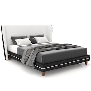 Cabeceira Casal Nilo 195cm Com Cama Pés Madeira Suném P05 Couríssimo Preto Bouclê Cru - Lyam Decor
