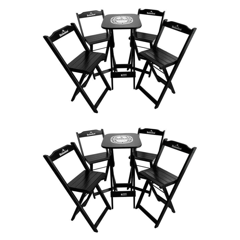 Kit 2 Conjuntos Bistrô Mesa Com 4 Banquetas Dobráveis De Madeira Personalizada Hei - Preta