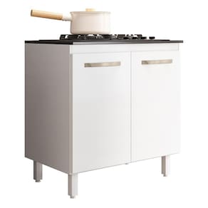 Balcão De Cozinha Fit 80 2 Portas Branco Com Tampo Mdp Para Cooktop - Nicioli Branco