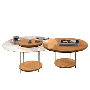 Conjunto De Mesas De Centro Sky Com Tampo De Vidro E Em Mdf Cinamomo - Hb Móveis Cinamomo