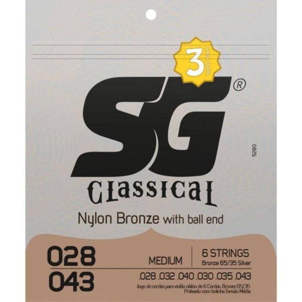 Encordoamento Para Violão Nylon Bronze Medium Pack (c/3) Sg [f002]