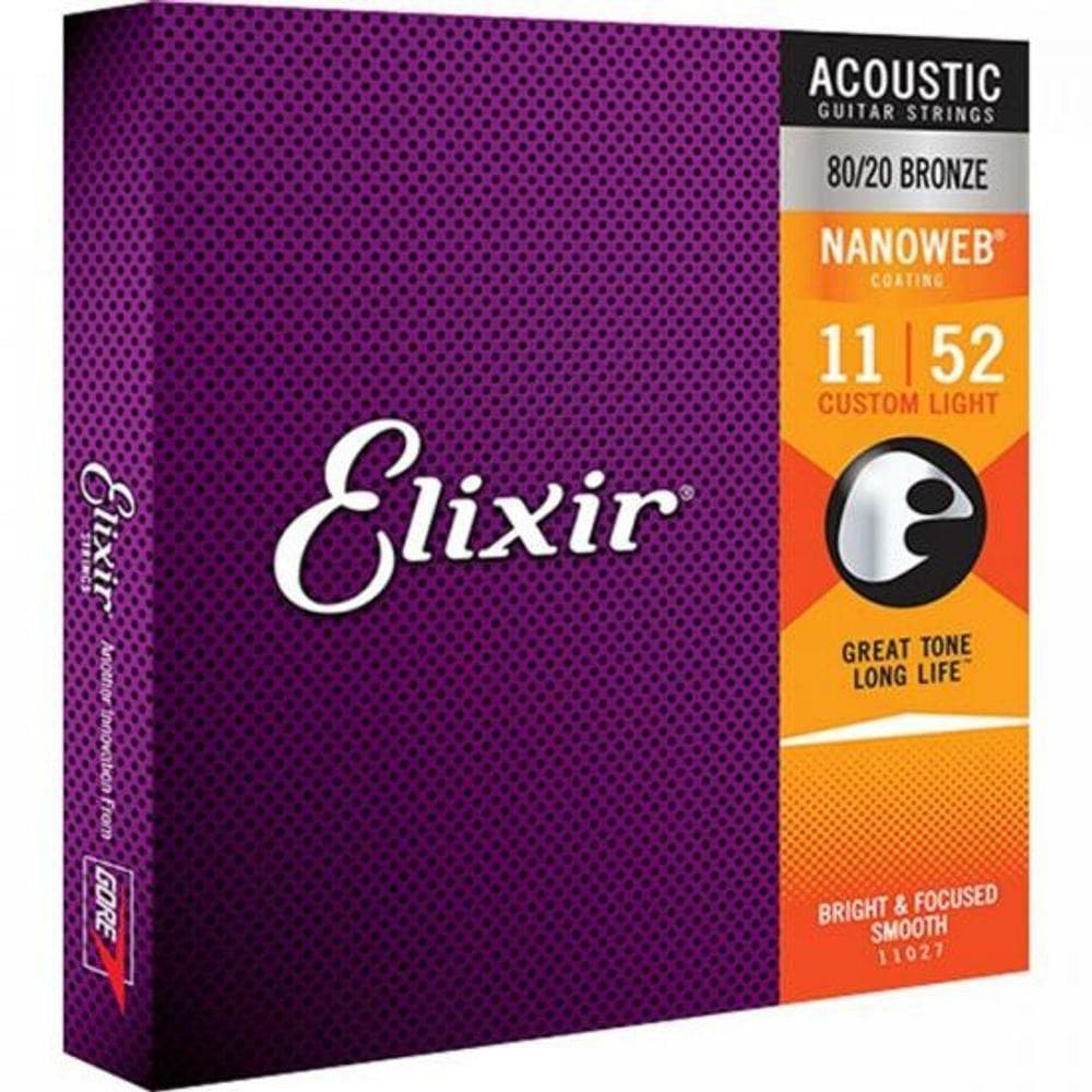 Encordoamento Para Violão .011 Custom Light Bronze Nanoweb 11027 Elixir [f002]
