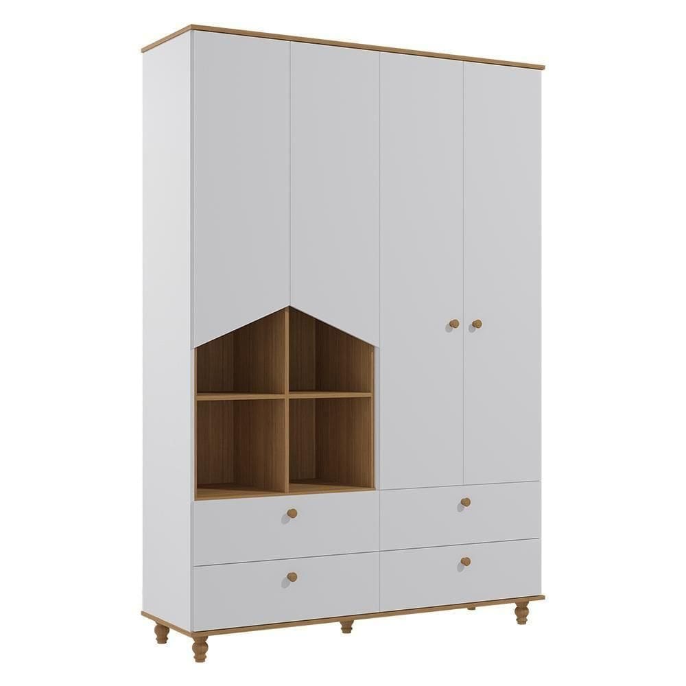 Guarda Roupa Infantil Casinha 4 Portas E 4 Gavetas Branco-nature - Permóbili Baby Branco-nature