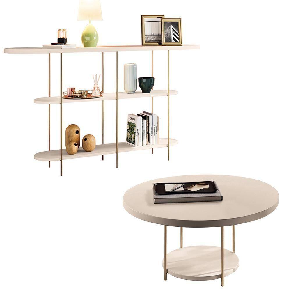 Aparador Intinity E Mesa De Centro Sky Com Tampo Em Mdf Off White - Hb Móveis Off White