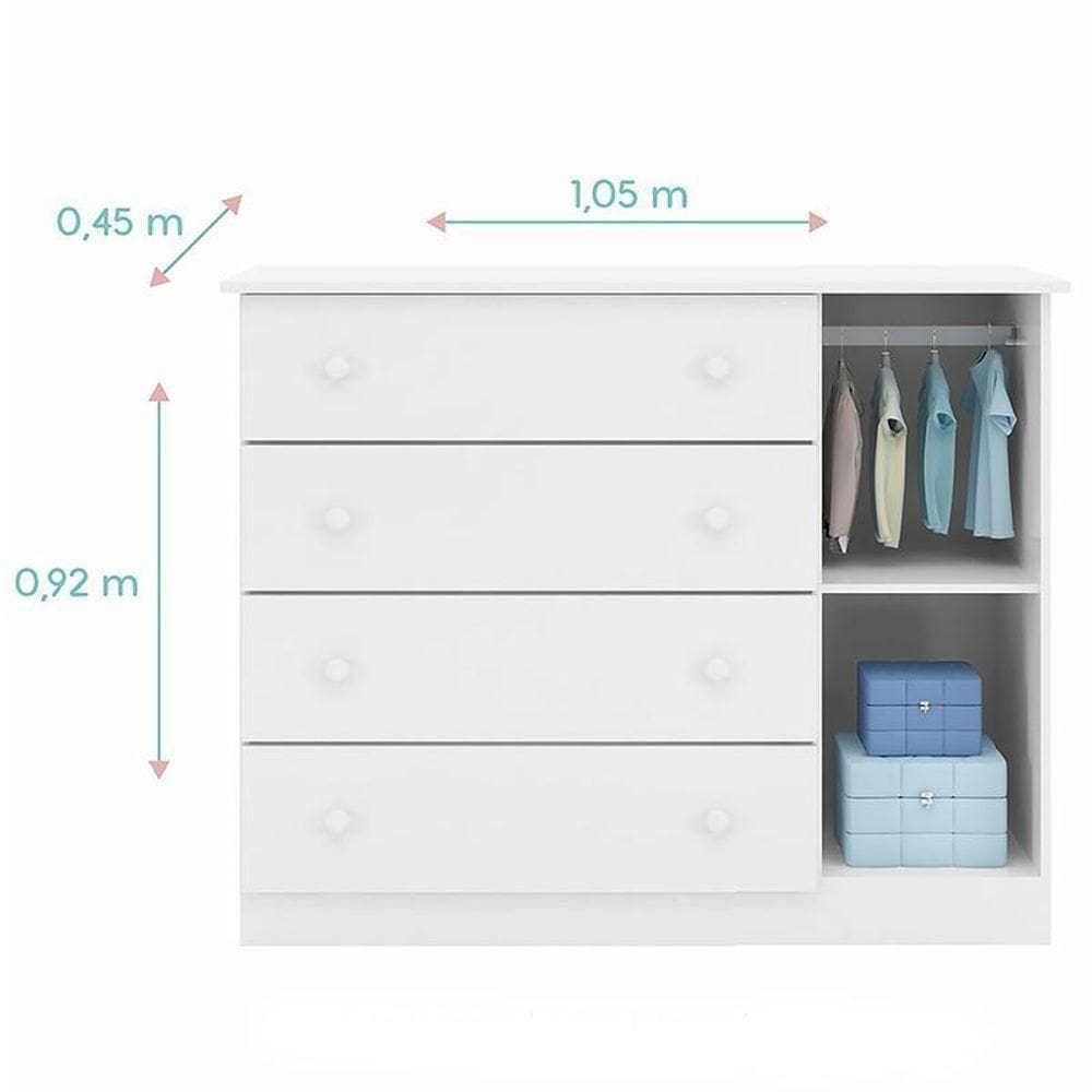 Jogo De Quarto Infantil Lívia Com Guarda Roupa E Cômoda Branco - Phoenix Baby Branco
