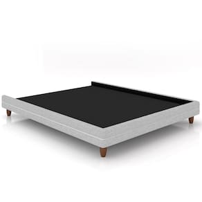 Cama Casal Base Pés Madeira 203cm Suném P05 Linho Cinza Claro - Lyam Decor