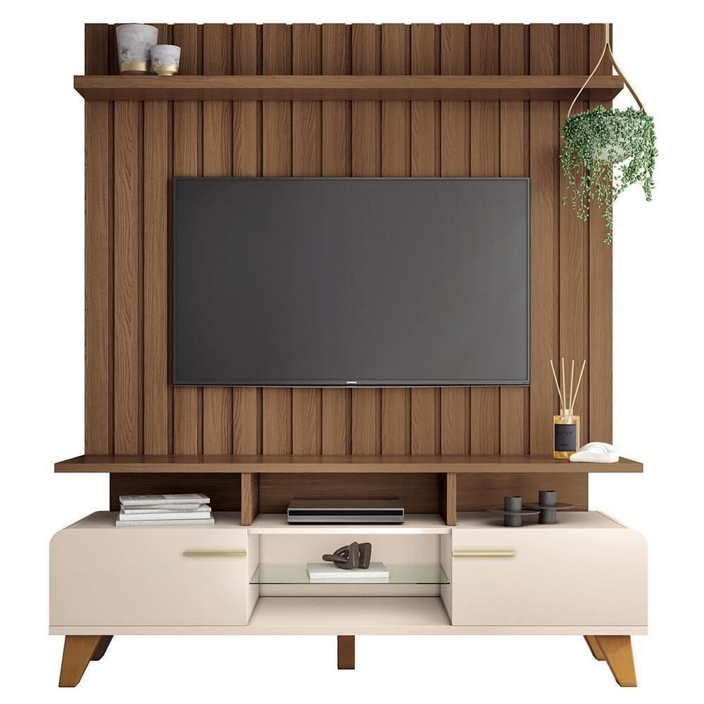 Rack Bancada Essenza Com Painel Link Castanho-off White Para Até 60? - Hb Móveis Castanho-off White