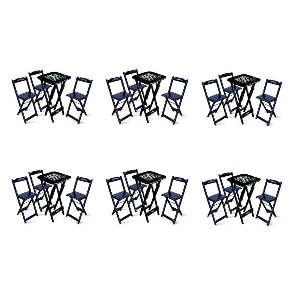 Kit 6 Conjuntos De Mesa Bistrô Dobrável Jack Daniel`s Com 3 Banquetas De Madeira Preta