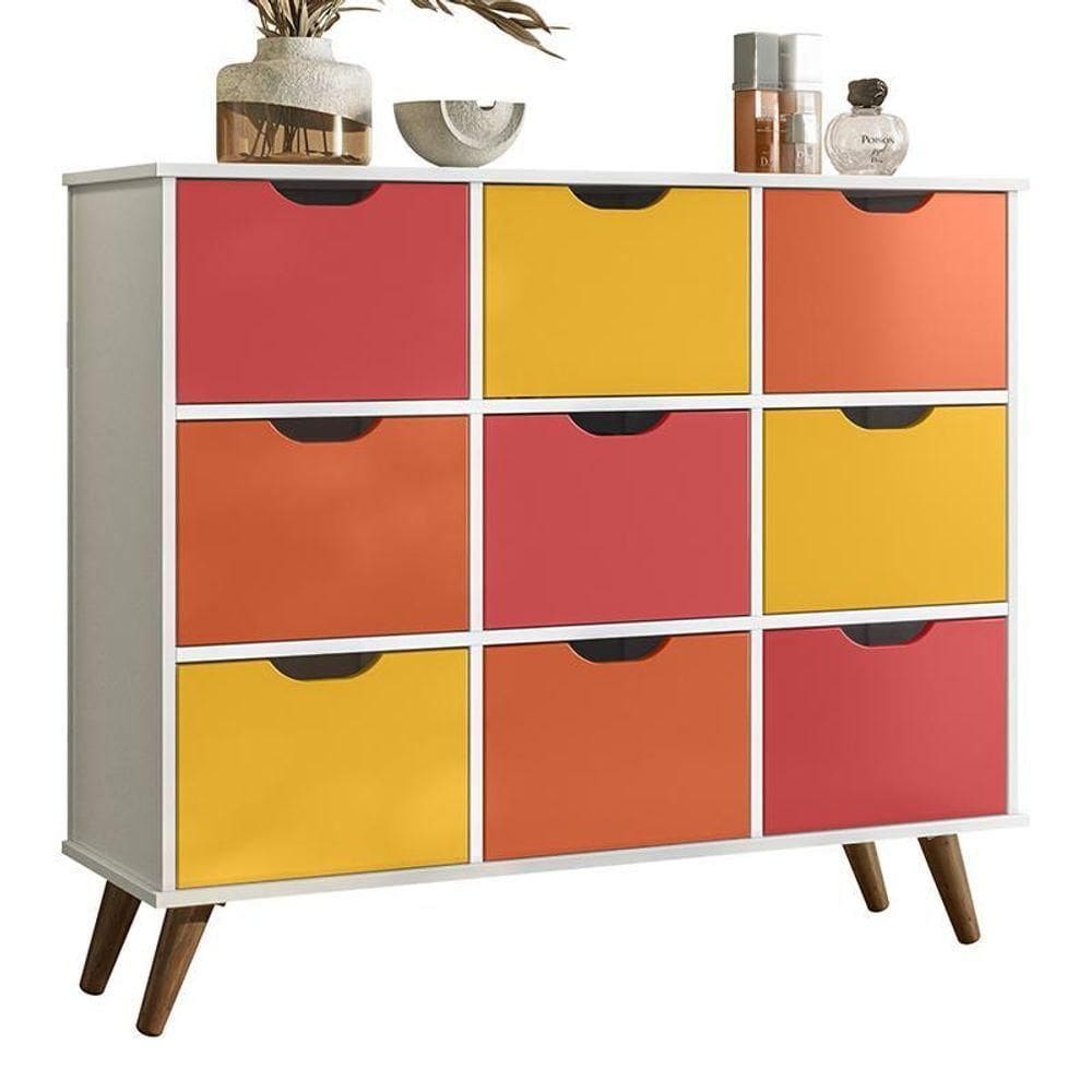 Nicho Organizador Retrô 1478 Com 9 Gavetas Branco-colorido - Qmovi Branco-colorido