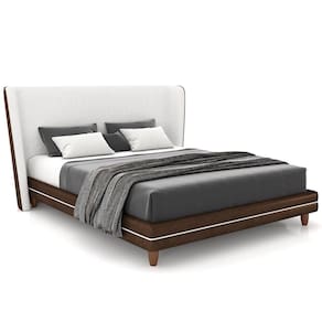 Cabeceira Casal Nilo 140cm Com Cama Pés Madeira Suném P05 Couríssimo Marrom Bouclê Cru - Lyam Decor