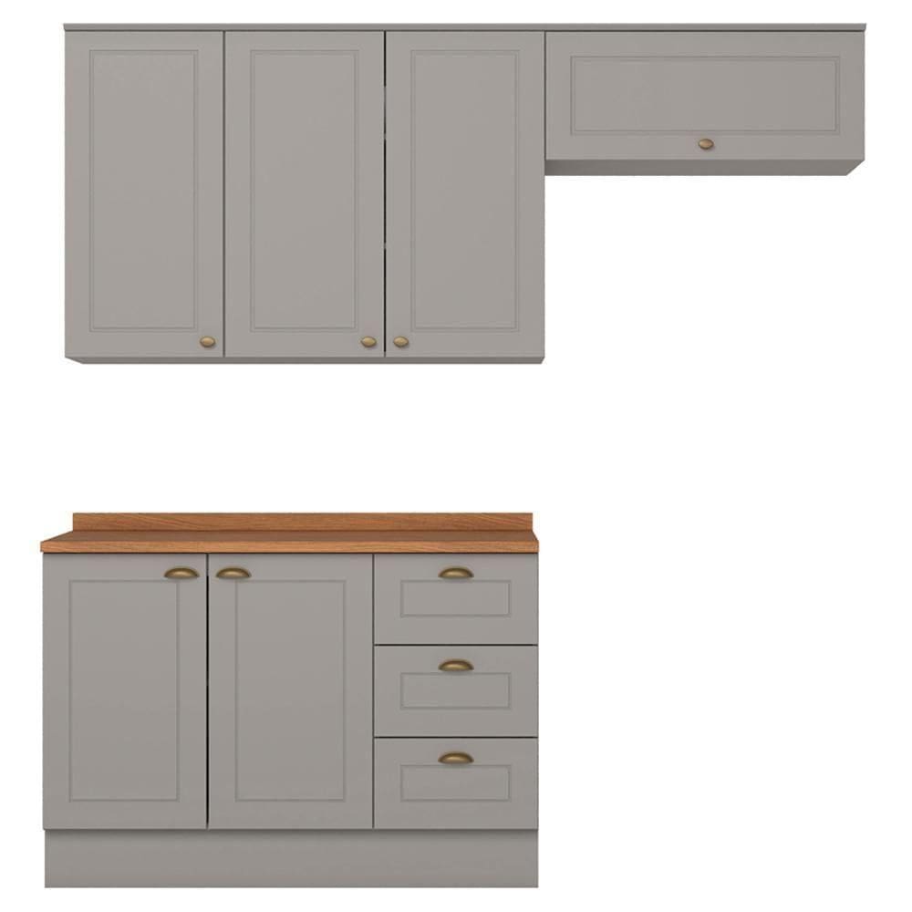 Cozinha Modulada 4 Portas Balcao Tampo 200cm Americana Cinza Nature Henn