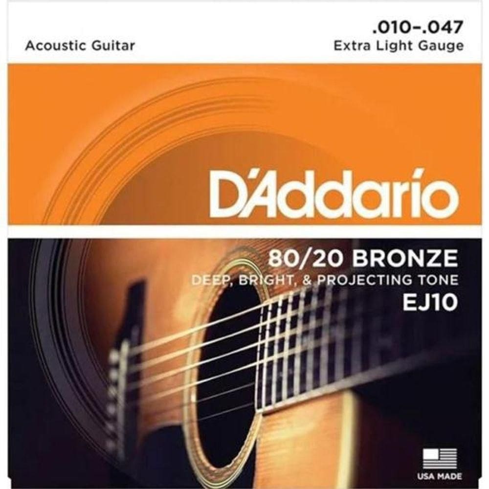Encordoamento Violão Aço 80/20 Bronze Ej10-b D Addario Com Corda Extra Pl010 [f002]