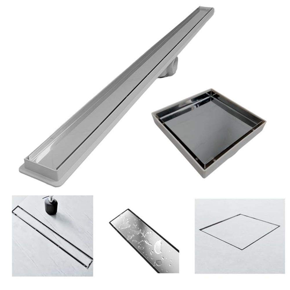 Kit Seca Box Linear 5x90 + Ralo 10x10 Inox 2 em 1 Invisível Oculto Base Branco Banheiro