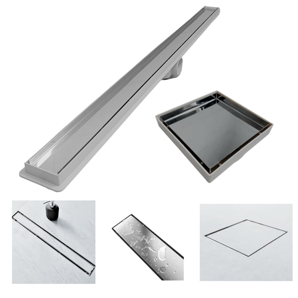 Kit Seca Box Linear 5x80 + Ralo 10x10 Inox 2 em 1 Invisível Oculto Base Branco Banheiro