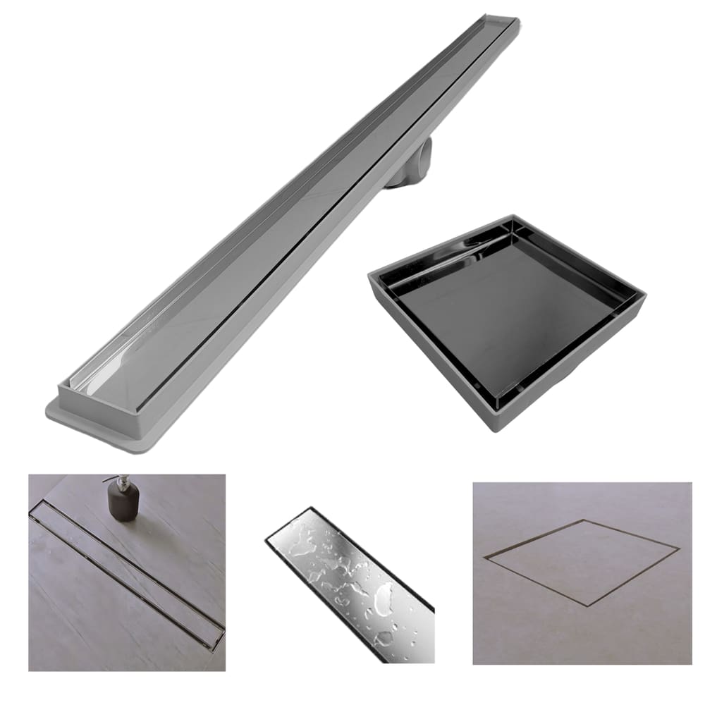 Kit Seca Box Linear 5x70 + Ralo 10x10 Inox 2 em 1 Invisível Oculto Base Branca Banheiro