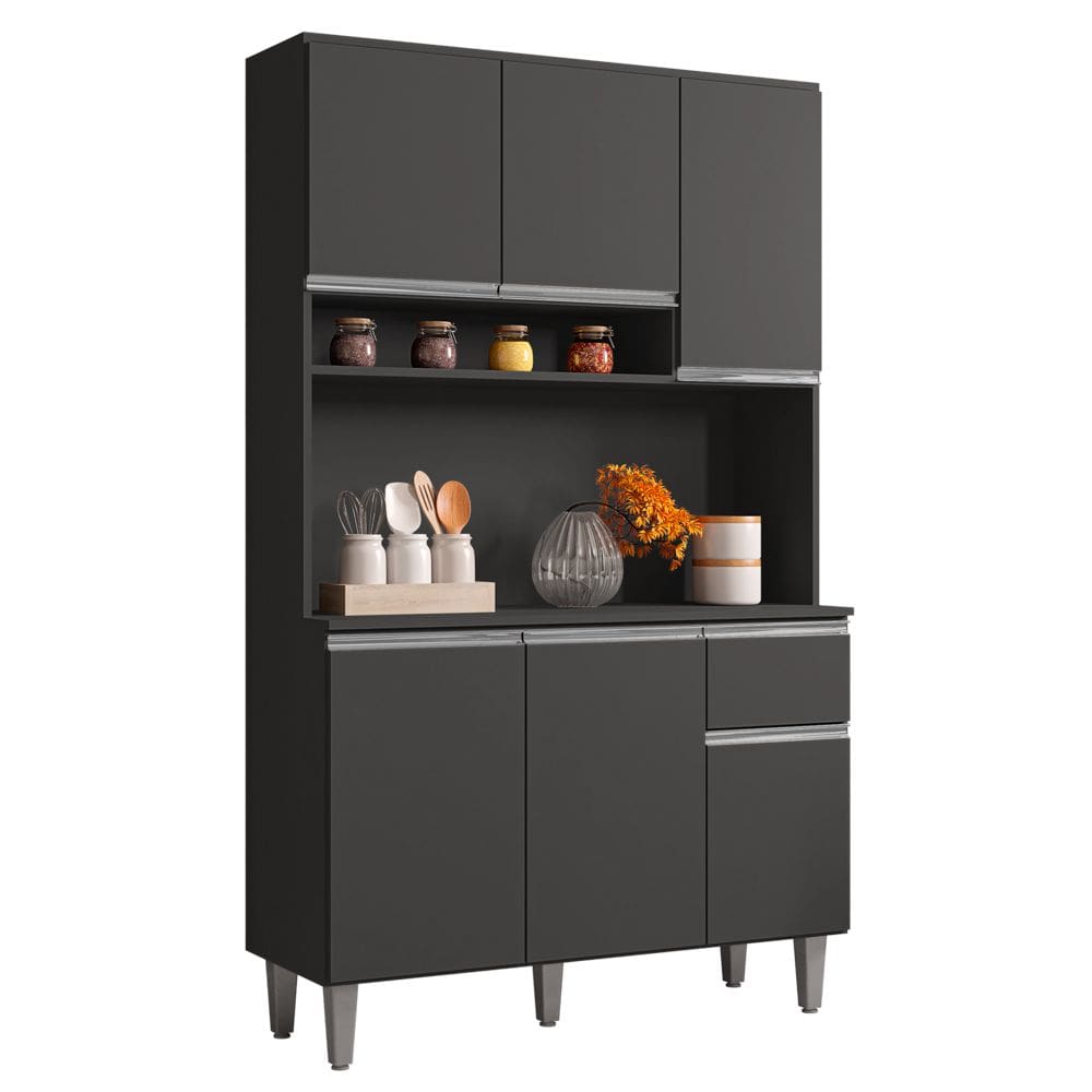 Kit Cozinha Compacta Márcia 105cm Com 6 Portas e 1 Gaveta Cinza Escuro - Abmaza