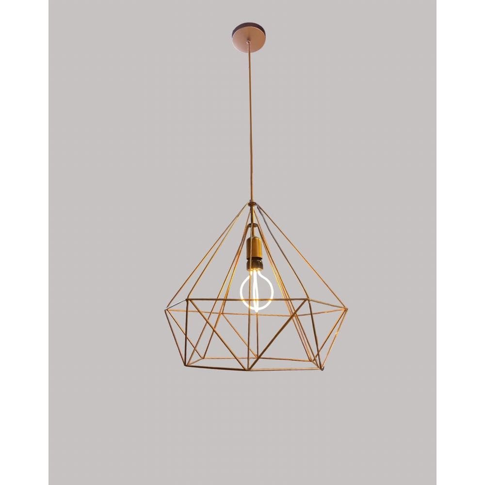 Lustre Pendente Diamante Aramado Cobre RoseBivolt E27