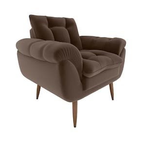 Poltrona Decorativa Confortável Pés Em Madeira Maciça Xangai Matrix Veludo Marrom