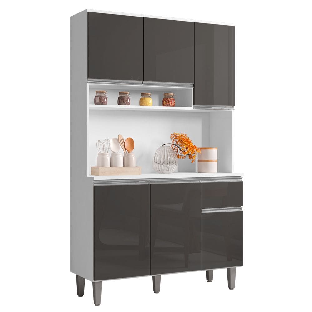 Kit Cozinha Compacta Márcia 105cm Com 6 Portas e 1 Gaveta Branco Cinza Escuro - Abmaza