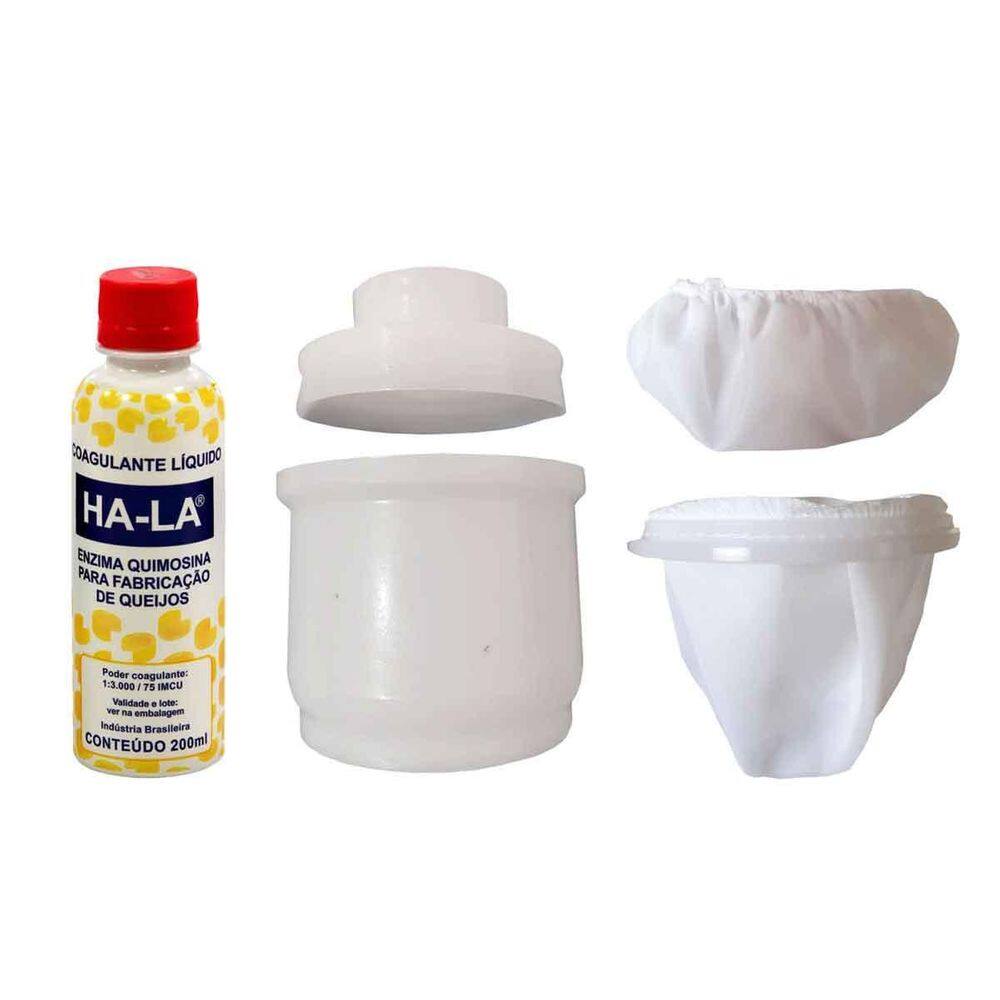 Kit Forma Queijo Minas Cpo500 Prensa Dessorador Touca Coalho
