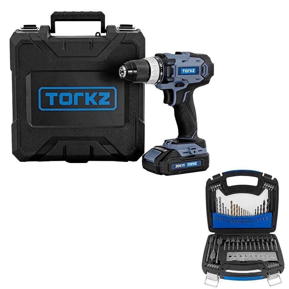 Furadeira Parafusadeira Profissional TRB0018, 20 Volts e Jogo de Bits e Brocas Torkz TRK0007, 128 Peças