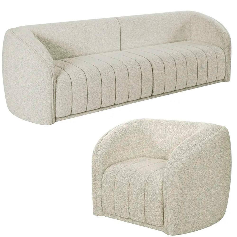 Sofá Decorativo 3 Lugares 292cm E Poltrona Meris M22 Boucle Cru - Mpozenato