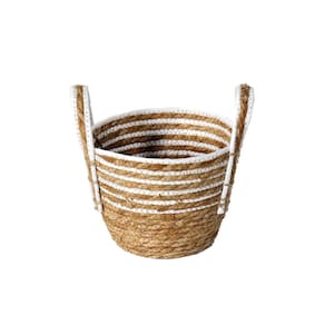 Cesto Fibra Natural Palha e Branco com Alça 20cm x 23cm - Paramount