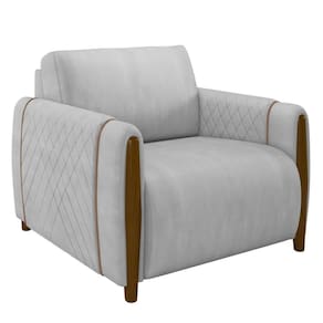 Poltrona Decorativa Para Sala De Estar 98cm Amaranto M22 Veludo Cinza - Mpozenato