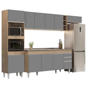 Armário De Cozinha Modulada 5 Peças Cp18 Balcão Com Pia Inox Castanho/cinza - Lumil