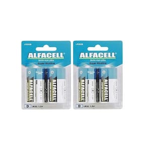 Pilha Alcalina D2 Grande Alfacell 4 Unidades Aquecedor a Gás