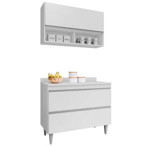 Armário De Cozinha Com Nichos Cp01 Com Tampo 100cm M24 Branco - Mpozenato