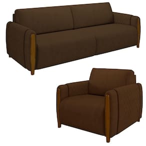 Conjunto Sofá 3 Lugares 223cm E Poltrona 98cm Amaranto M22 Veludo Marrom - Mpozenato