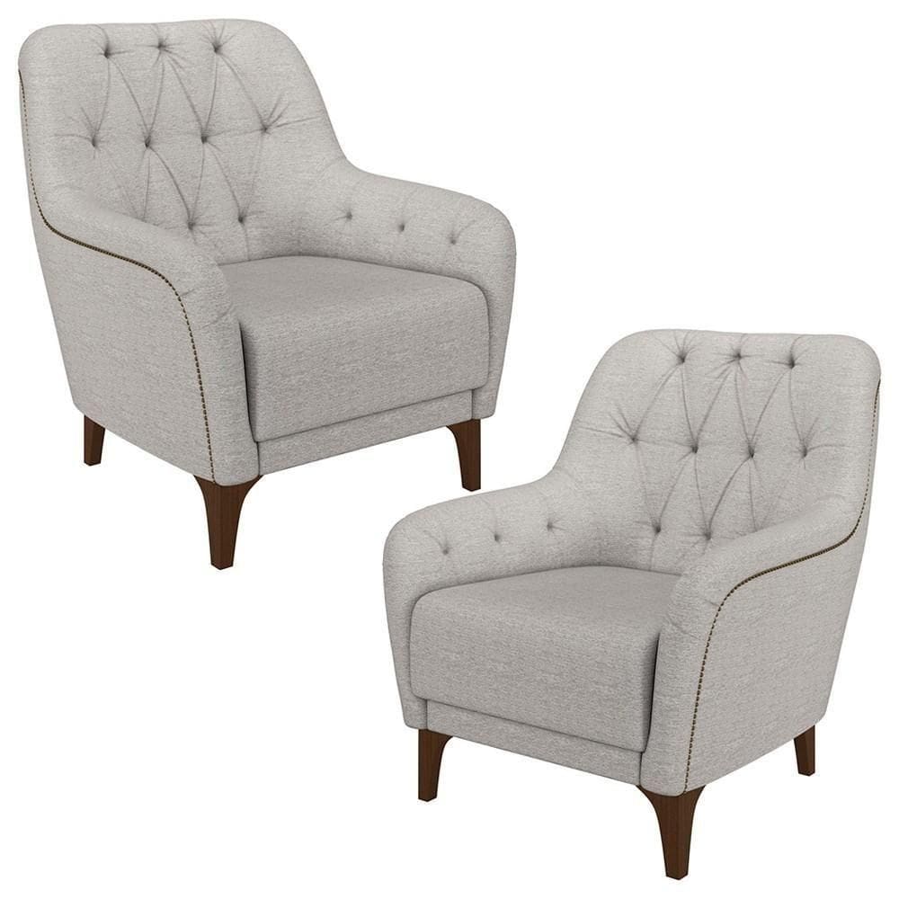 Kit 2 Poltronas Decorativas Para Sala Com Capitonê Pietà M22 Linho Cinza - Mpozenato