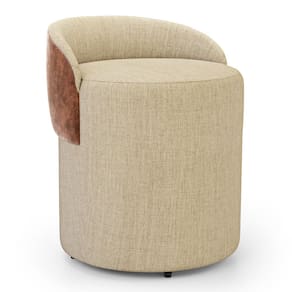 Puff Banqueta Living Gaia Orgânico com Encosto Baixo Linho Bege Ocre - Abmaza