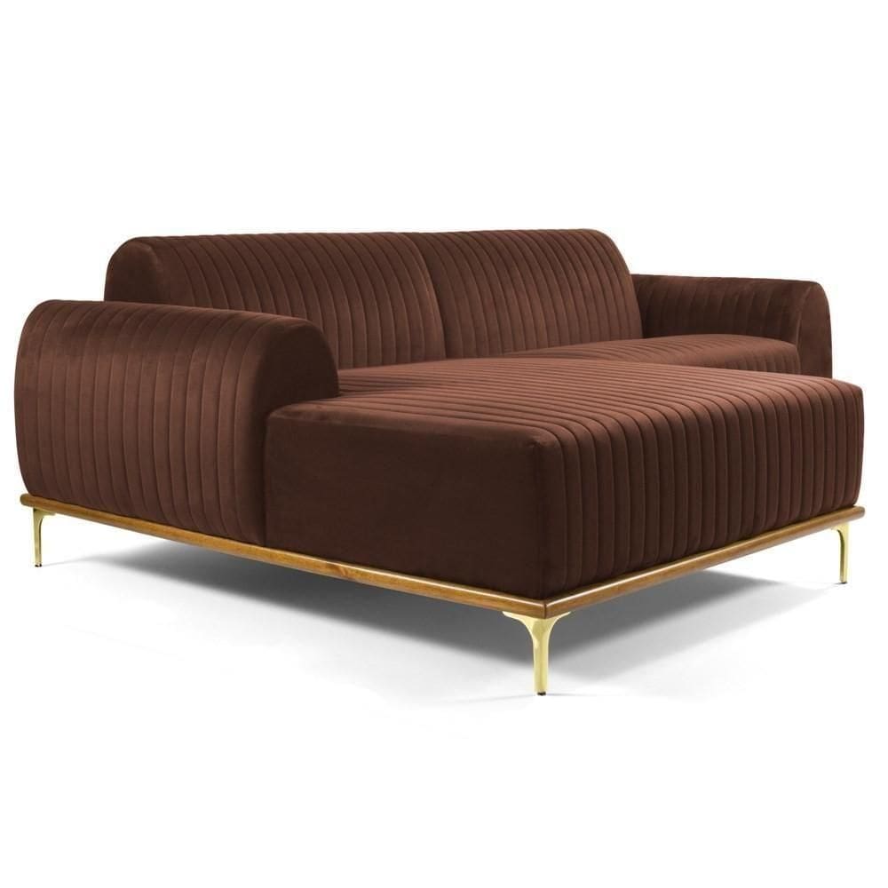 Sofá 350cm 6 Lugares Com Chaise Esquerdo Pés Gold Molino C-276 Veludo Terra - Domi