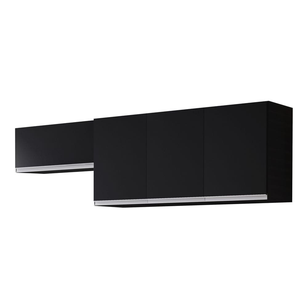 Conjunto de Armários Aéreo Cozinha Planejada Lux 120cm e 70cm 100% MDF Preto TX Fosco - Abmaza
