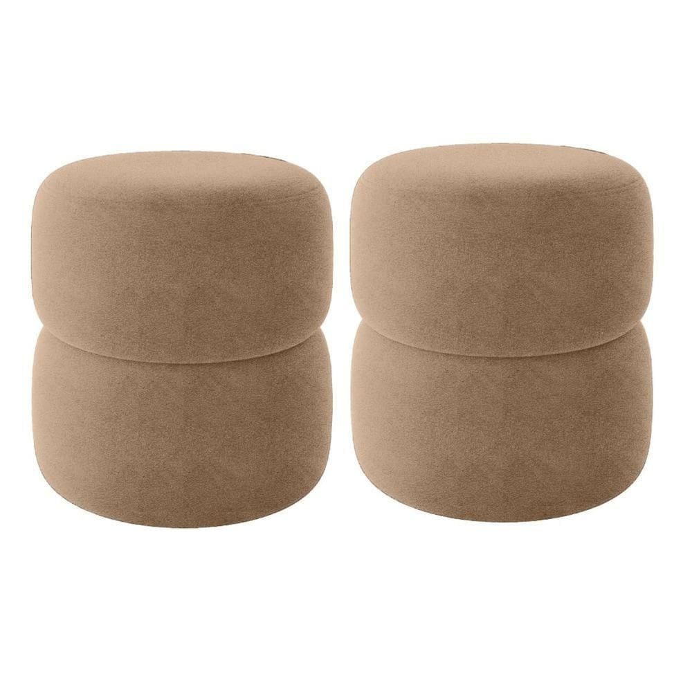 Kit 2 Puff Decorativo Estofado Para Sala Jasmin Bouclé Bege