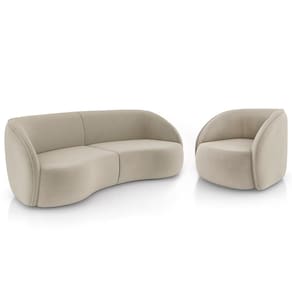 Sofá 4 Lugares Orgânico 318cm E Poltrona Zion M22 Veludo Bege - Mpozenato
