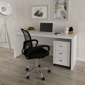 Mesa Escrivaninha de Escritório com Gaveteiro 3 Gavetas Branco