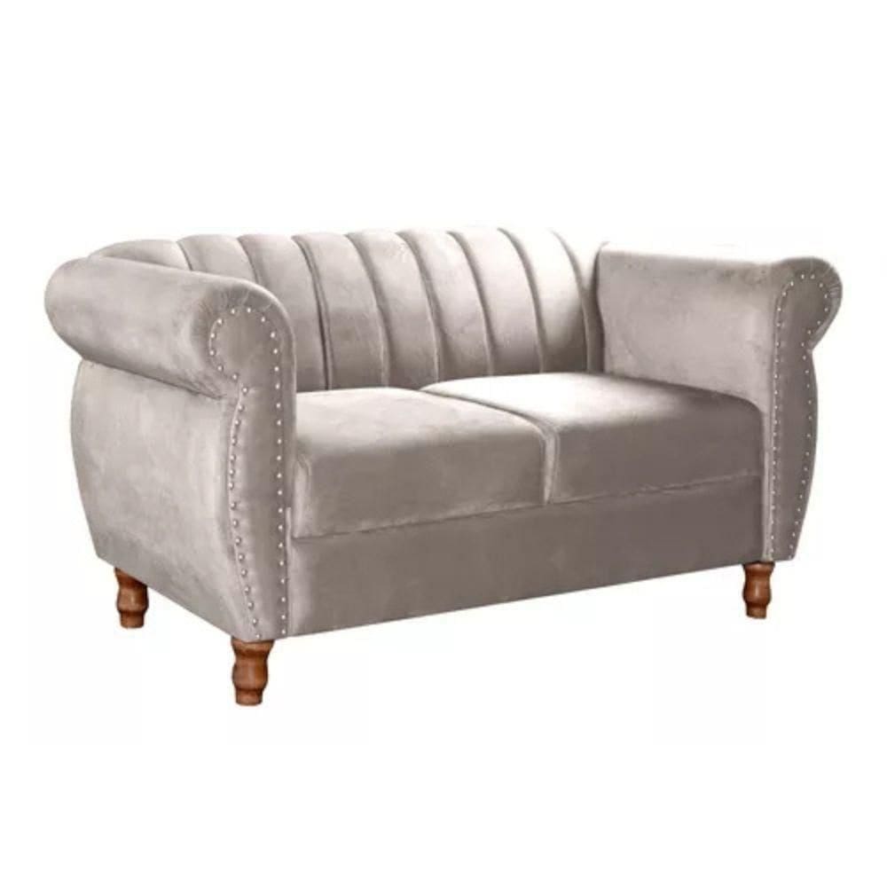 Sofá Chesterfield 2 Lugares Realeza Vintage Retrô Suede Bege Claro