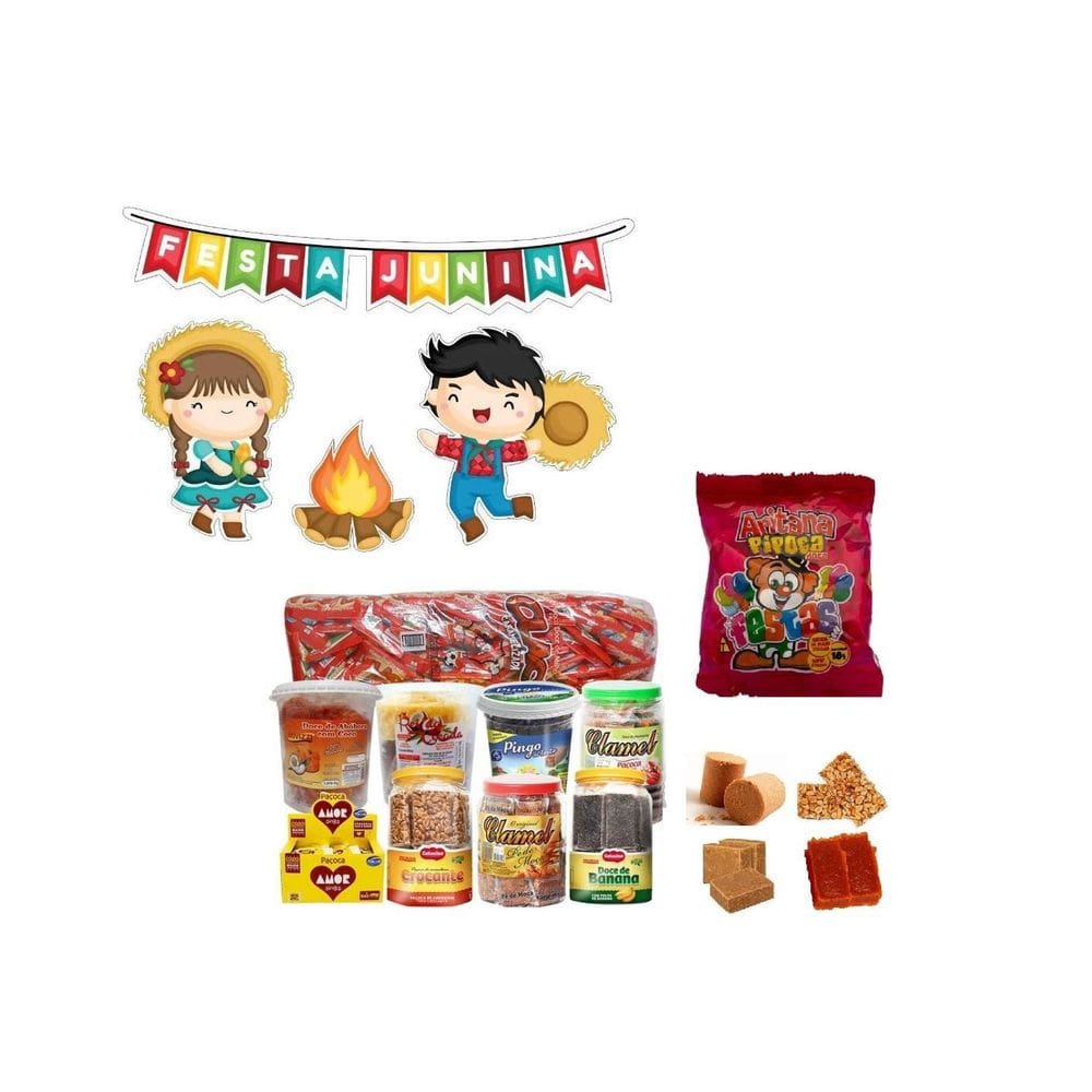 Kit Doces Diversos Para Festa Junina 50 Pessoas + Bandeiras