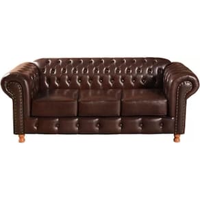 Sofá Chesterfield Luís Xv 3 Lugares Vintage Retrô Capitonê Couro Marrom