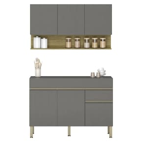 Armário De Cozinha E Balcão Com Tampo 120cm Lina K02 Gris/freijó - Mpozenato