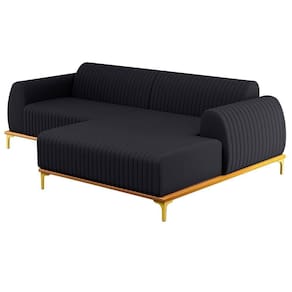 Sofá 245cm 4 Lugares Com Chaise Direito Pés Gold Molino D-465 Linho Chumbo - Domi