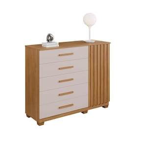 Cômoda Paris 5 Gavetas 1 Porta Ripada Benetil Cinamomo Off White